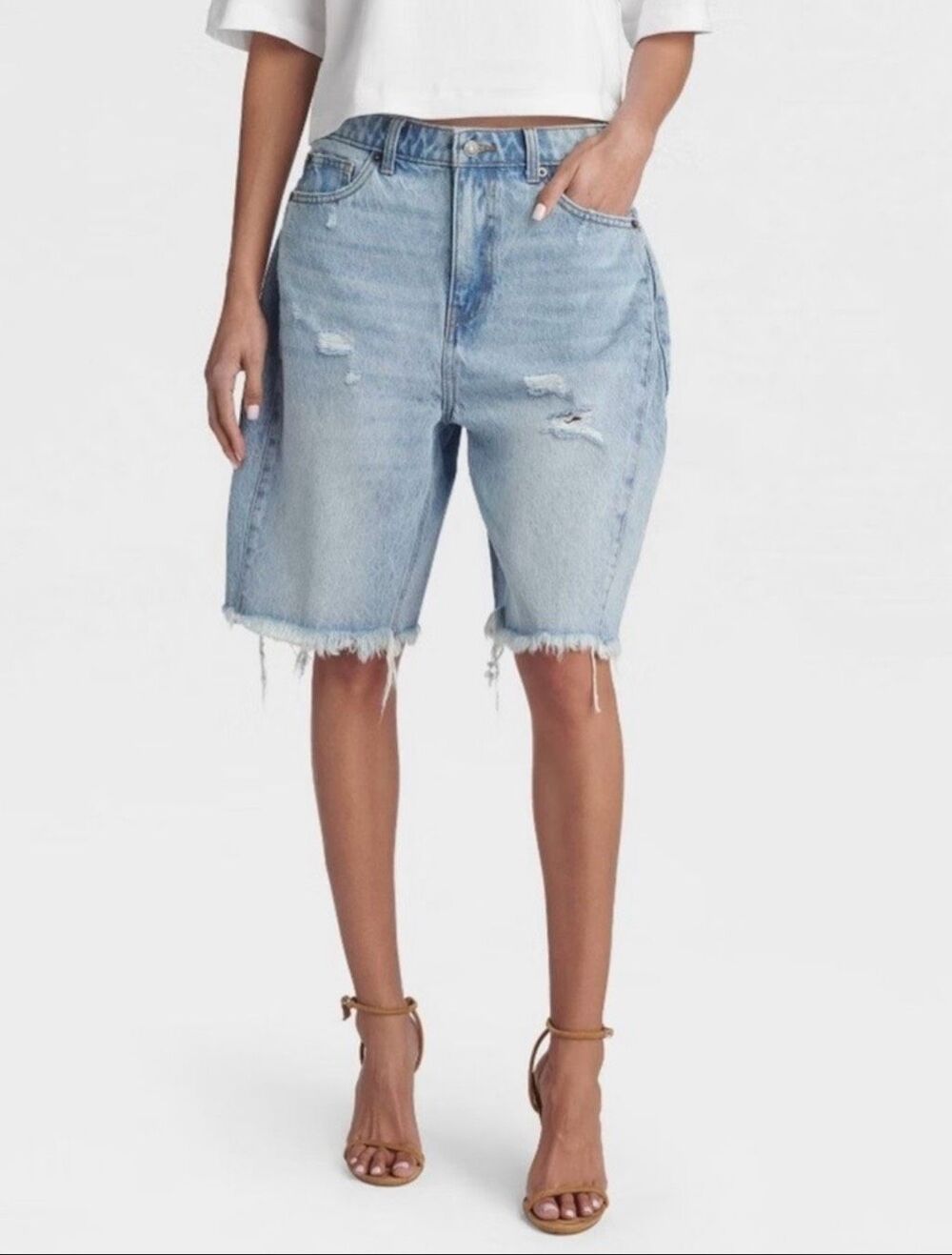 KBB Medium Wash Blue Wide Leg Bermuda Shorts Size 6 New